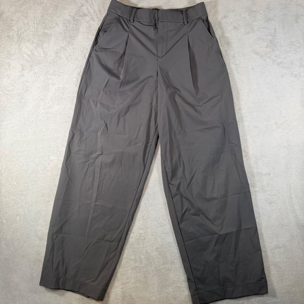 CALIA Women‎ WAX109 Pleated Wide Leg Trousers Gray Stretch High Rise Pants Small